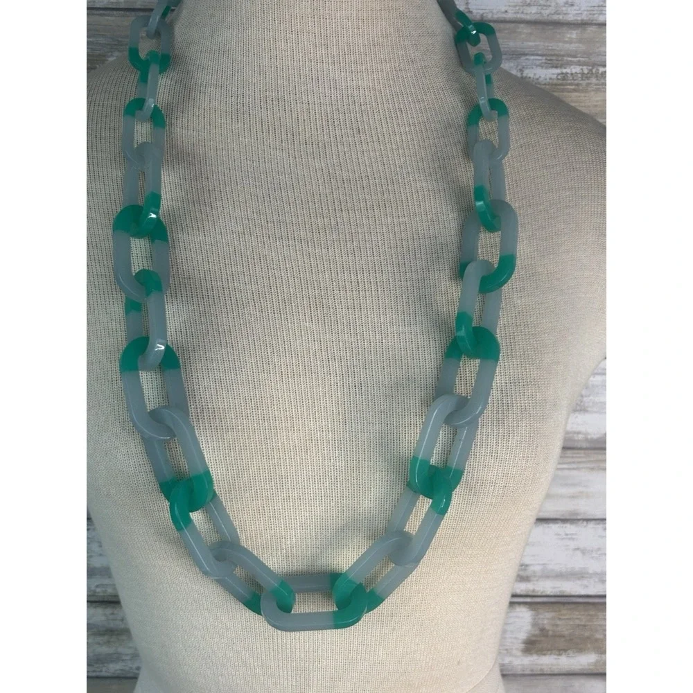 J. Crew Chunky Link Chain Necklace Opaque Blue Green Resin Statement